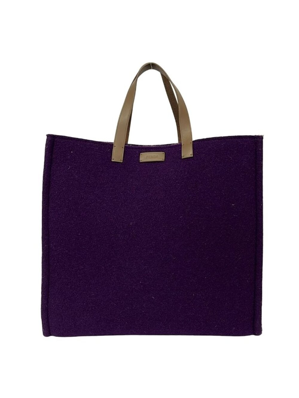 Fendi Tote Bag Purple Dark Brown Inside Pecan Wool Leather